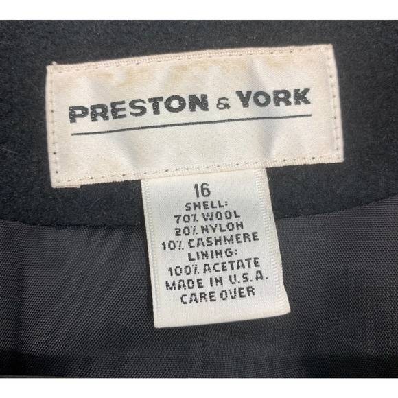 Vintage Y2K Preston & York Sz 16 Black Wool Cashmere Double Breasted Long Coat - Picture 3 of 7